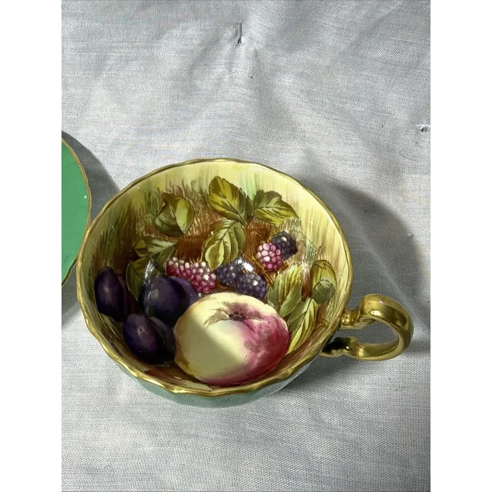 Fruit Harvest‎ TEACUP & SAUCER by Royal Aynsley GREEN Jones VINTAGE